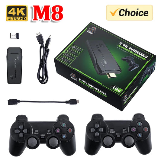 M8 Video Game Console Dual Wireless Controllers 4K 10,000 Games 64GB Retro Game